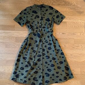 Theory Olive and Black Belted Midi Dress